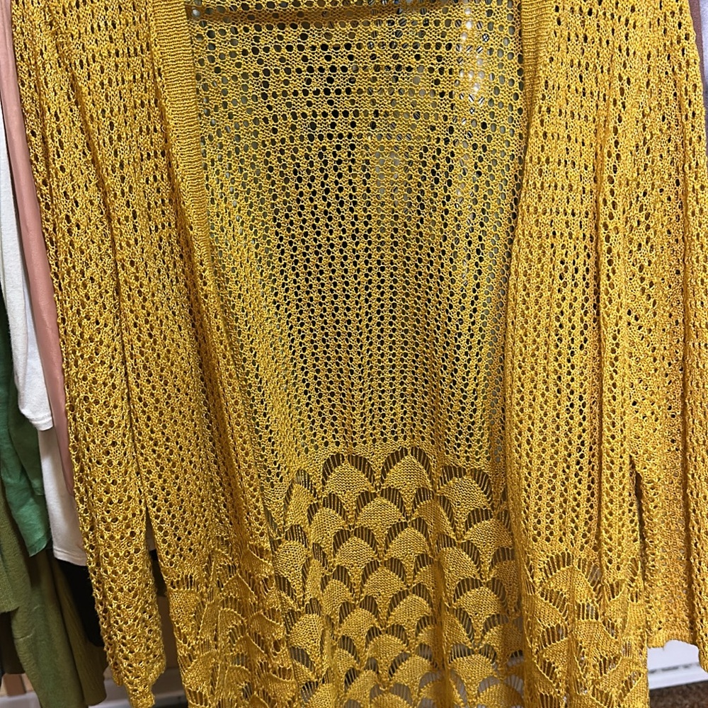 Christopher & Banks Yellow Open-Knit Cardigan